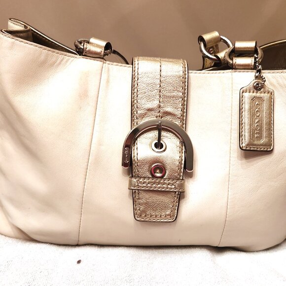 Coach Soho East West Leather Shoulder Bag - Ivory w/Gold Metallic - EUC - Picture 2 of 11